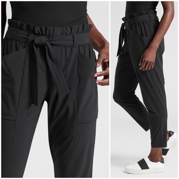 Athleta Pants - Athleta Skyline Belted Tie-Waist Black Pant size 2